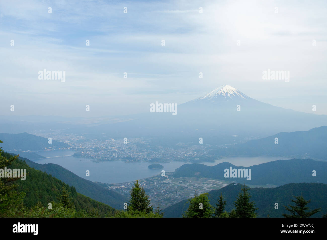 Mt Fuji and Lake Kawaguchi, Yamanashi Prefecture, Japan Stock Photo