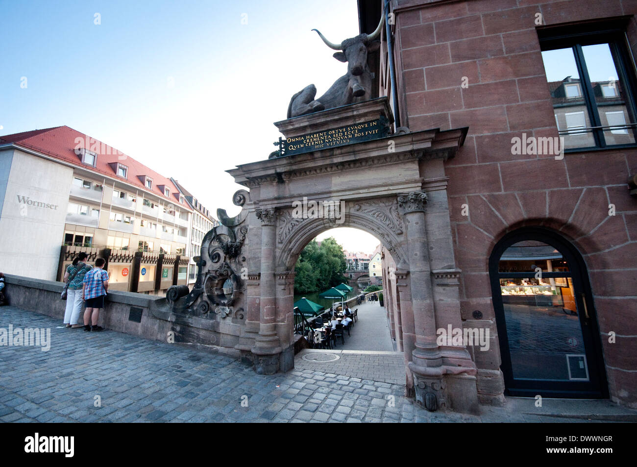 Germany, Bavaria, Nuremberg, Bull Statue Stock Photo