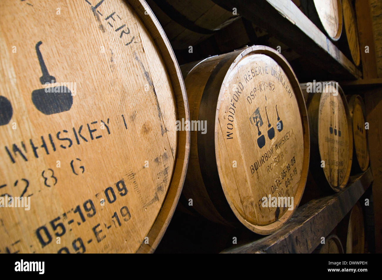 Barrels of Bourbon Aging in a Rick House at Woodford Reserve Distillery ...
