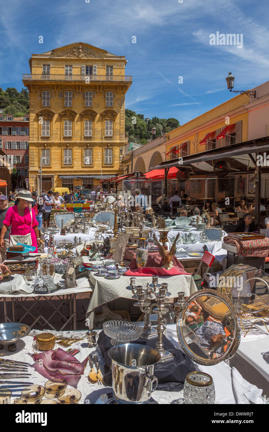 A busy street market in the port of Nice on the Cote d'Azur on the French Riviera in the South of France. Stock Photo