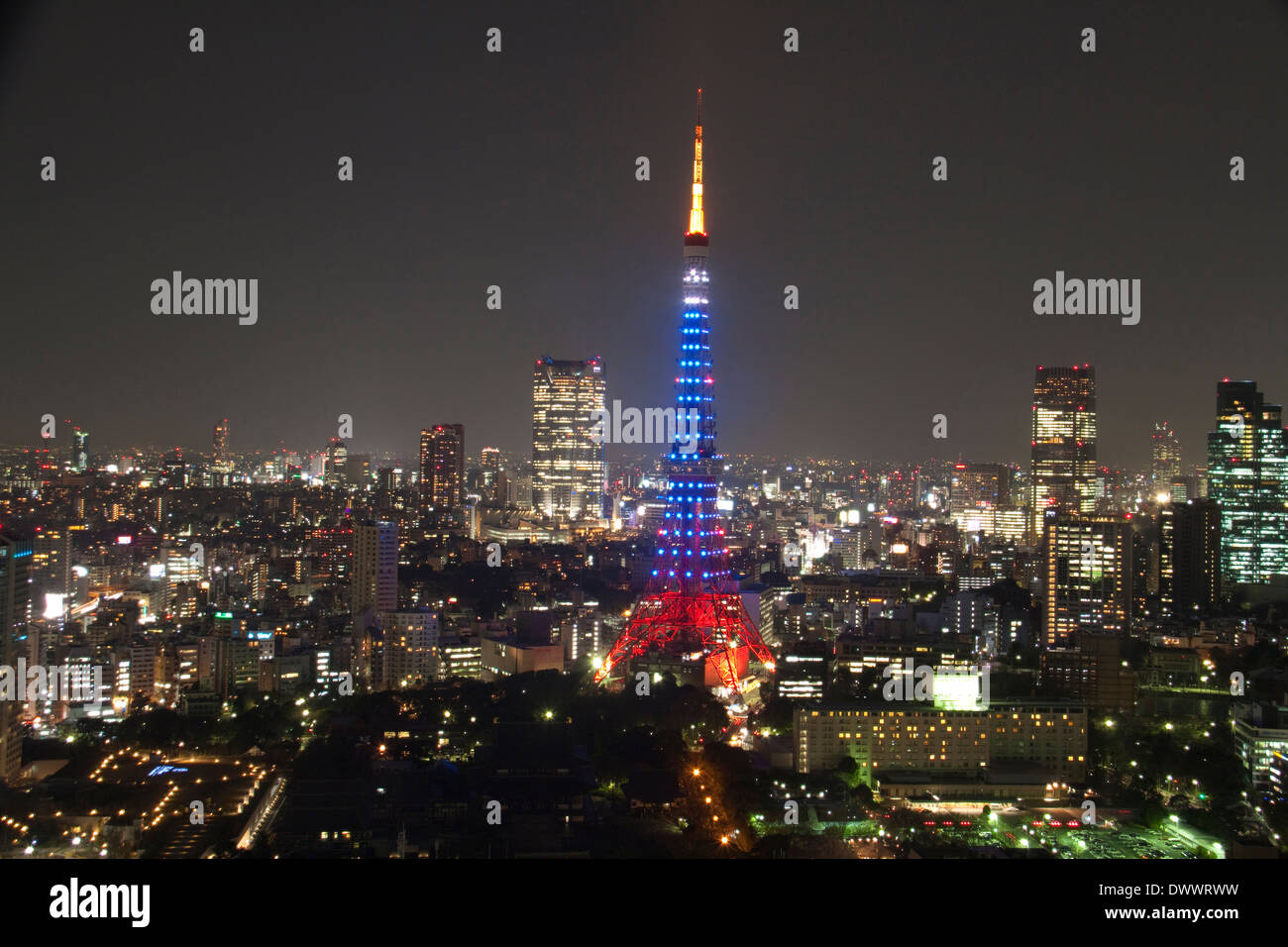 Tokyo Tower at night, Tokyo, Japan Stock Photo