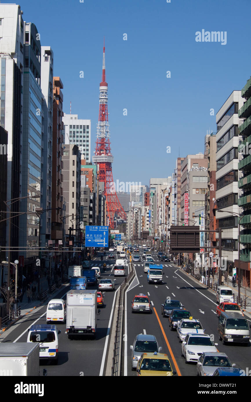 Tokyo Tower and traffic in Tokyo, Japan Stock Photo