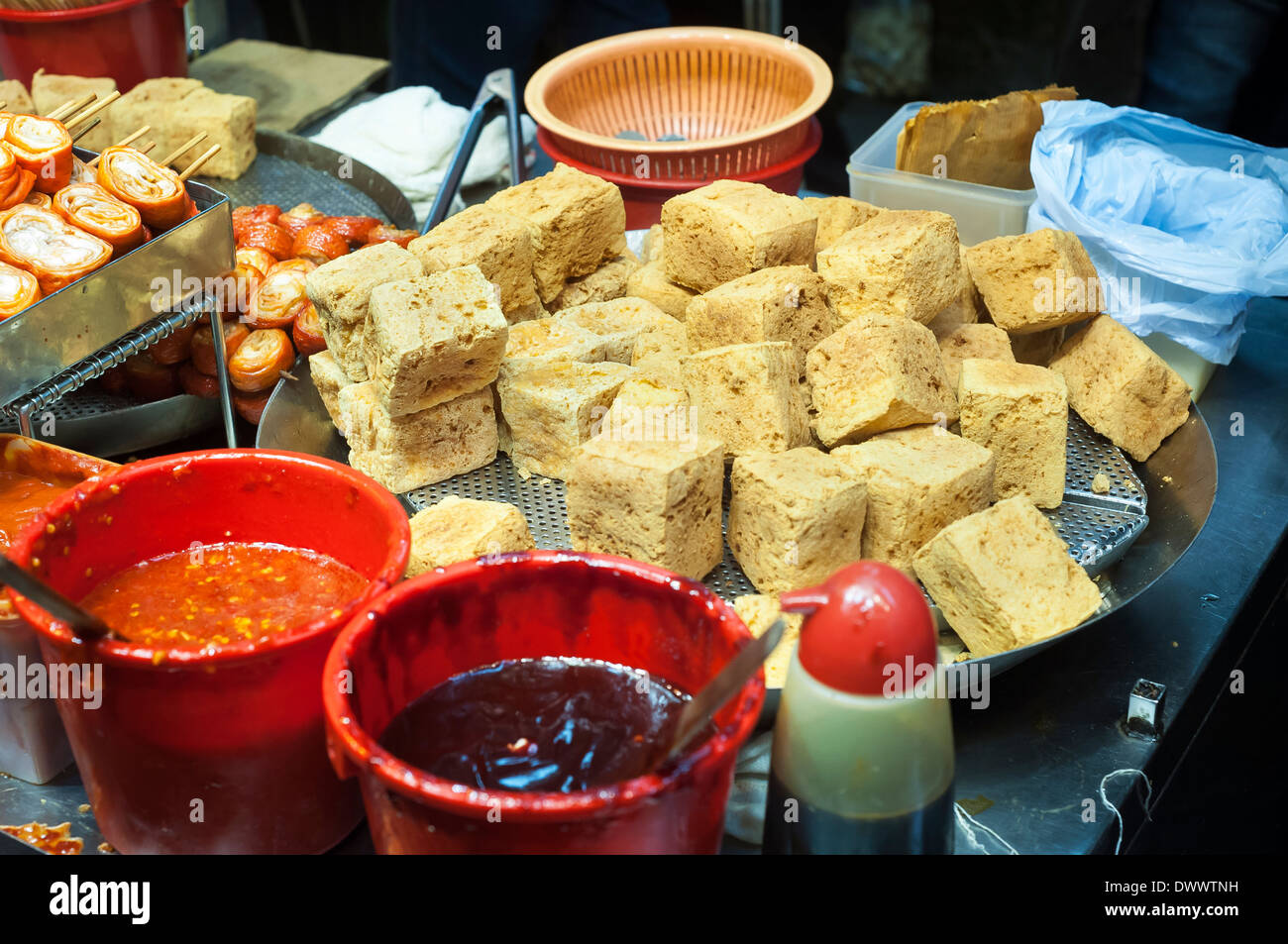 Stinky fried tofu at a Hong Kong street food stall Stock Photo Alamy
