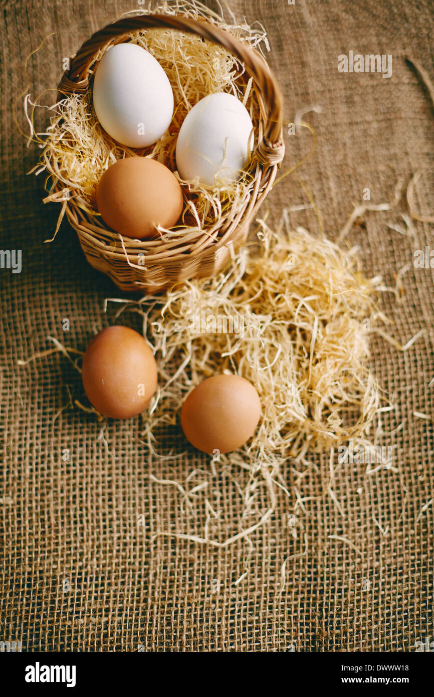 Image of Easter eggs on burlap Stock Photo - Alamy