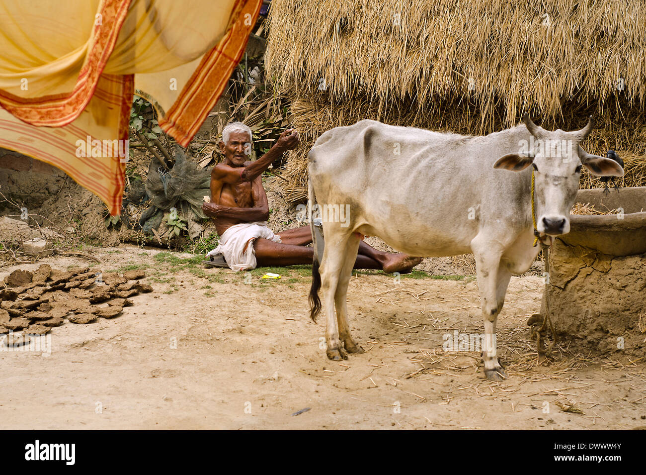 Man taking bath, Kamar para, West Bengal , India Stock Photo
