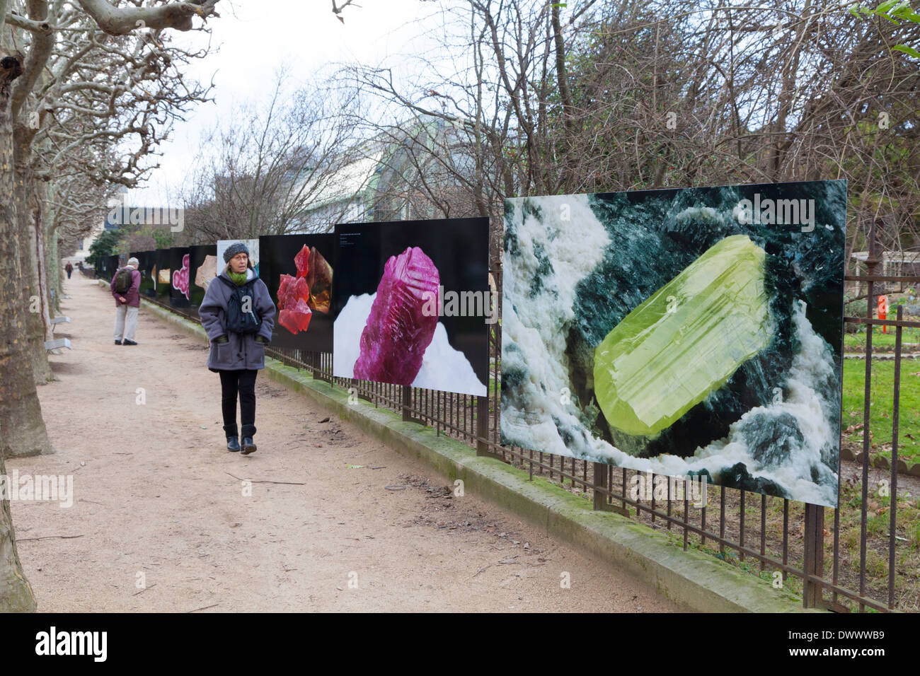 Photography exhibition on the iron railings of the Jardin des Plantes, Paris, France Stock Photo