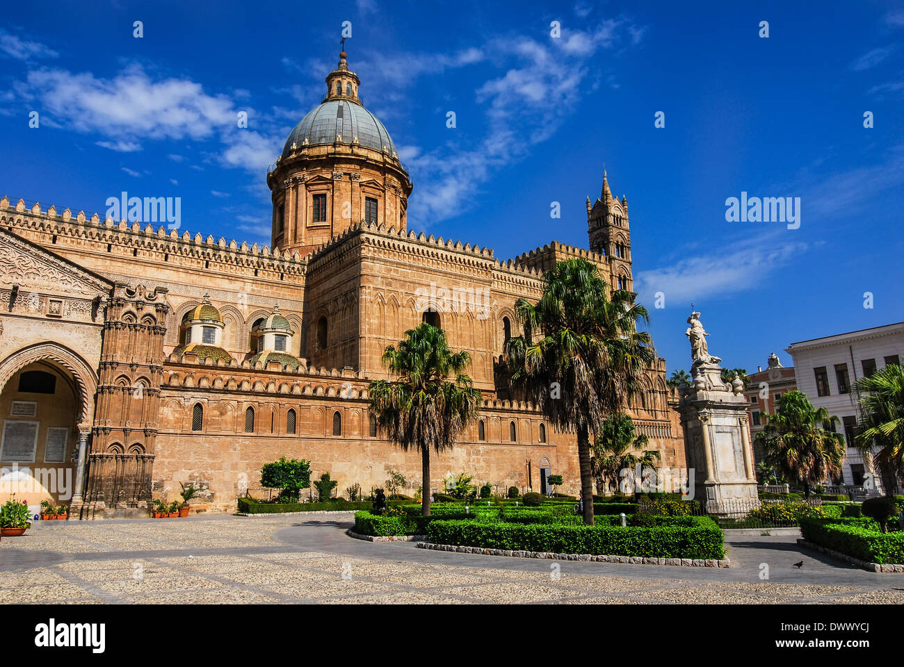 Palermo, Sicily. Cathedral was built in Norman structure in 1179. Santa Maria Assunta Cathedral, landmark of Italy. Stock Photo