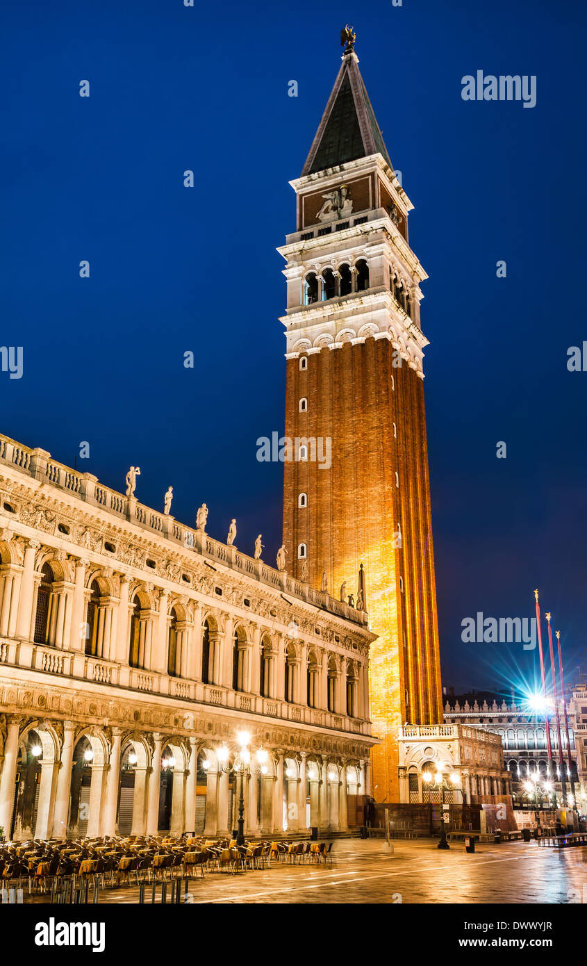 Venice, Italy. Campanile in Piazza San Marco, landmark in Italy dated from medieval times, built in 1514. Stock Photo