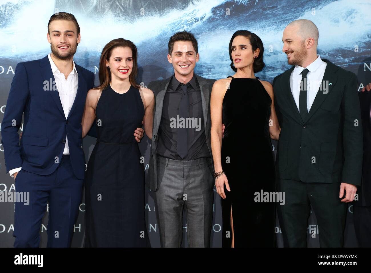 Douglas Booth, Emma Watson, Logan Lerman, Jennifer Connelly and film director Darren Aronofsky attend to the premiere of the Film 'Noah' at the Zoo Palast Movie Theater in Berlin, Germany on March 13, 2014. Stock Photo
