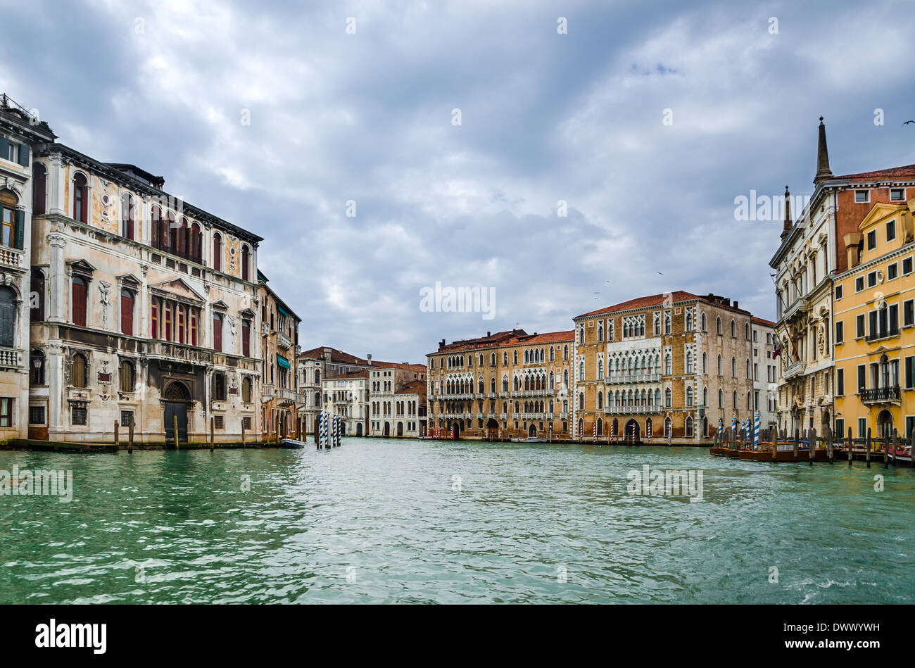 Venice, Italy. Grand Canal or Canal Grande, orms one of the major water-traffic corridors in the city. Landmark of Venice laguna Stock Photo