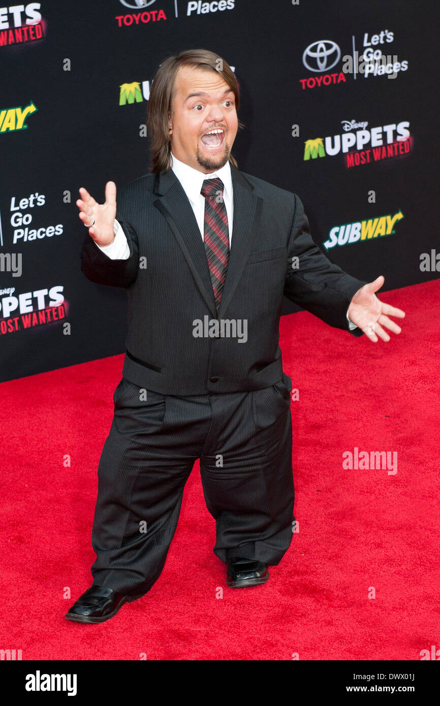 Dylan Postl/Hornswoggle attends the premiere of Disney's 'Muppets Most