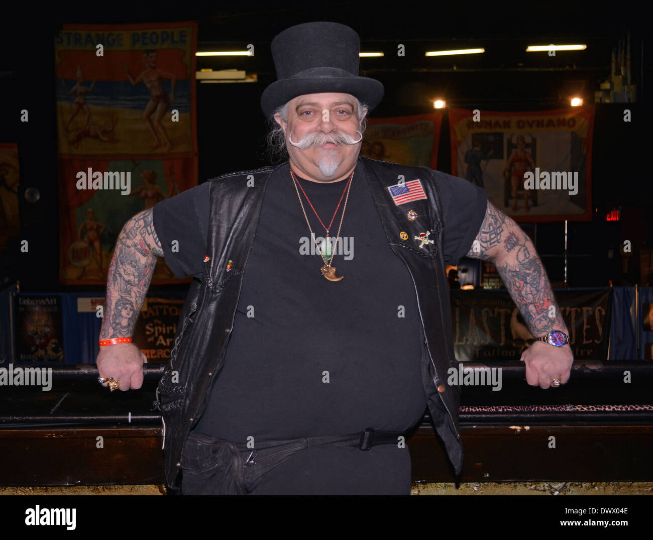 A man with multiple tattoos at the 17th Annual New York City Tattoo Convention at Roseland Ballroom in MIdtown Manhattan. Stock Photo