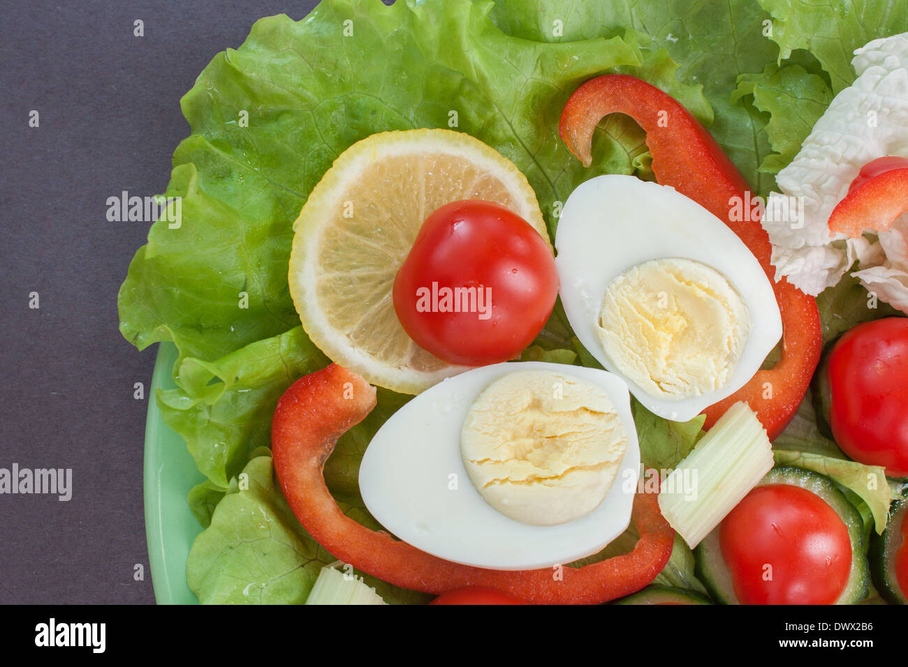 fresh vegetables eggs pepper 'cherry tomatoes' tomatoes lettuce vegetarian   lemon celery diet 'copy space' Stock Photo