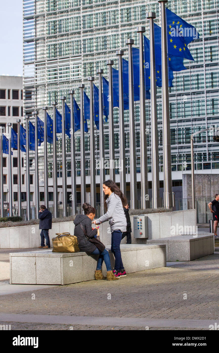 EU european flag flags berlaymont building brussels Stock Photo