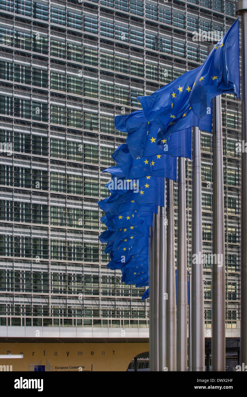 EU european flag flags berlaymont building brussels Stock Photo