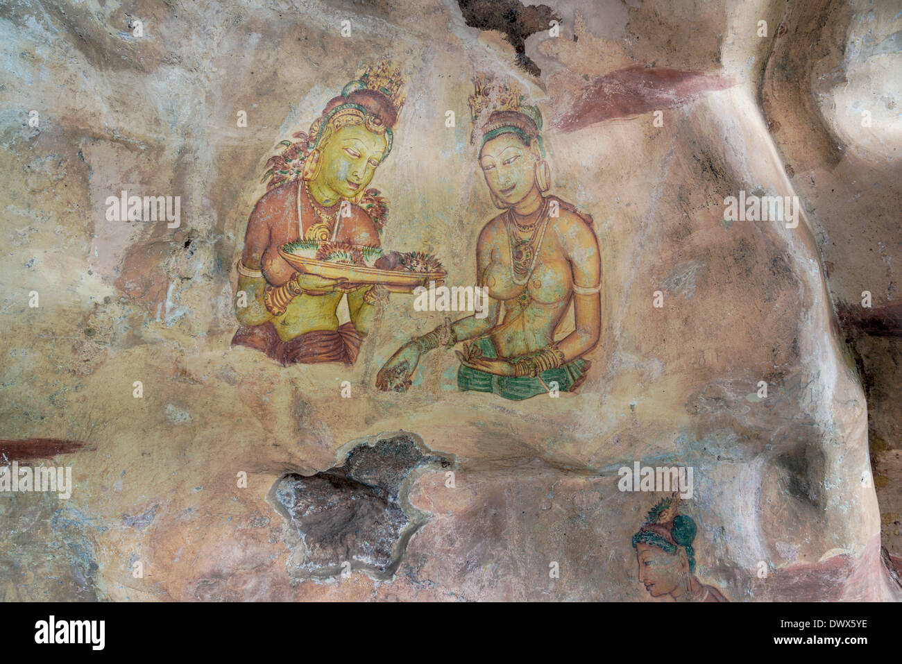 Sigiriya rock maiden fresco UNESCO Heritage site Sri Lanka Stock Photo