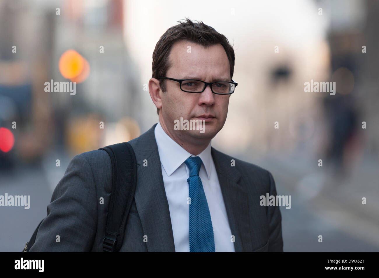 London, UK. 14 March 2014. The trial of former News International chief executive Rebekah Brooks, Andy Coulson and others linked with alleged phone-hacking at the former newspaper News of the World, continues at the Old Bailey, London. Pictured: ANDY COULSON. Credit:  Lee Thomas/Alamy Live News Stock Photo
