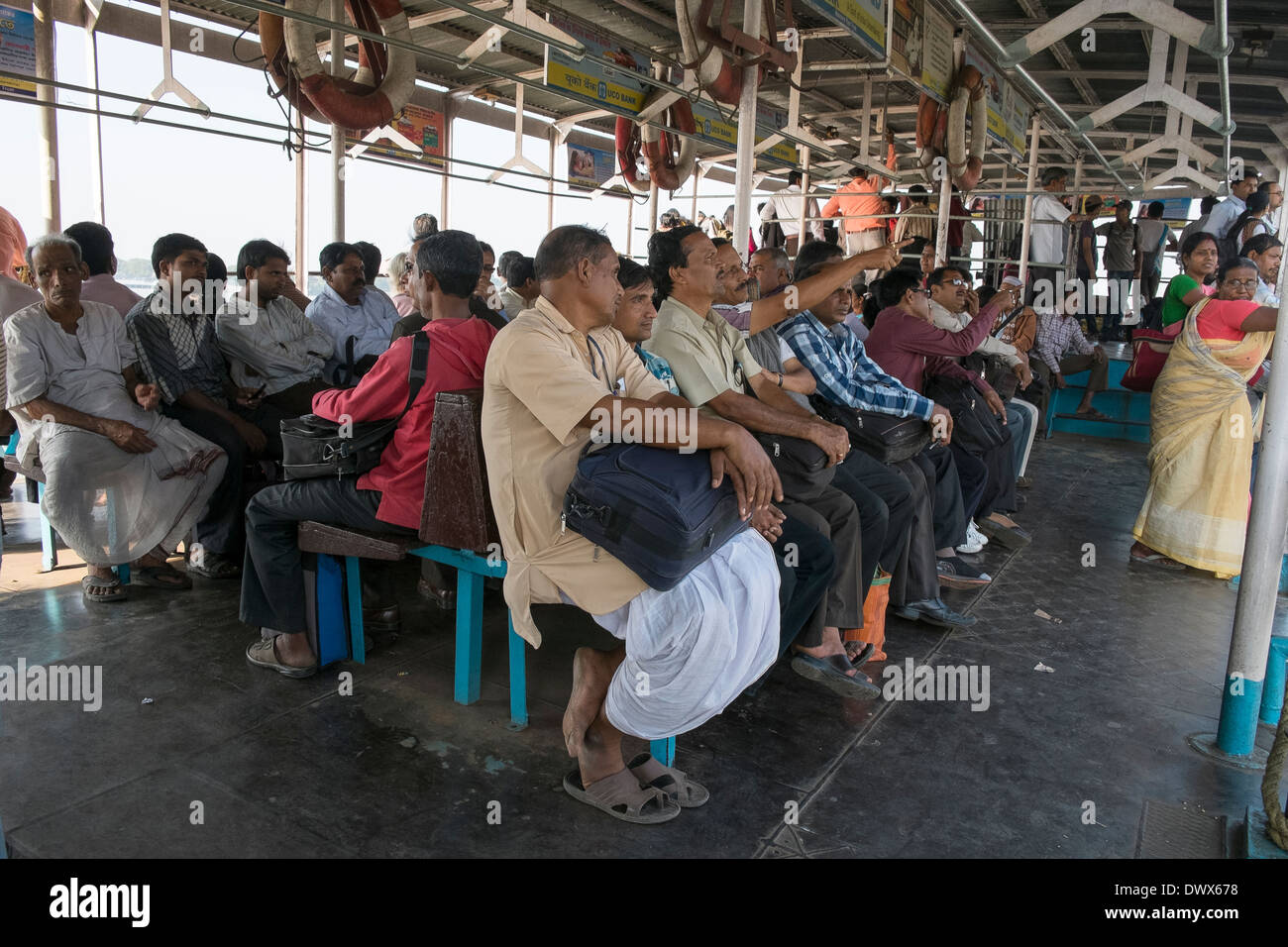 India, West Bengal, Kolkata, passengers on a ferry on the Hooghly River Stock Photo