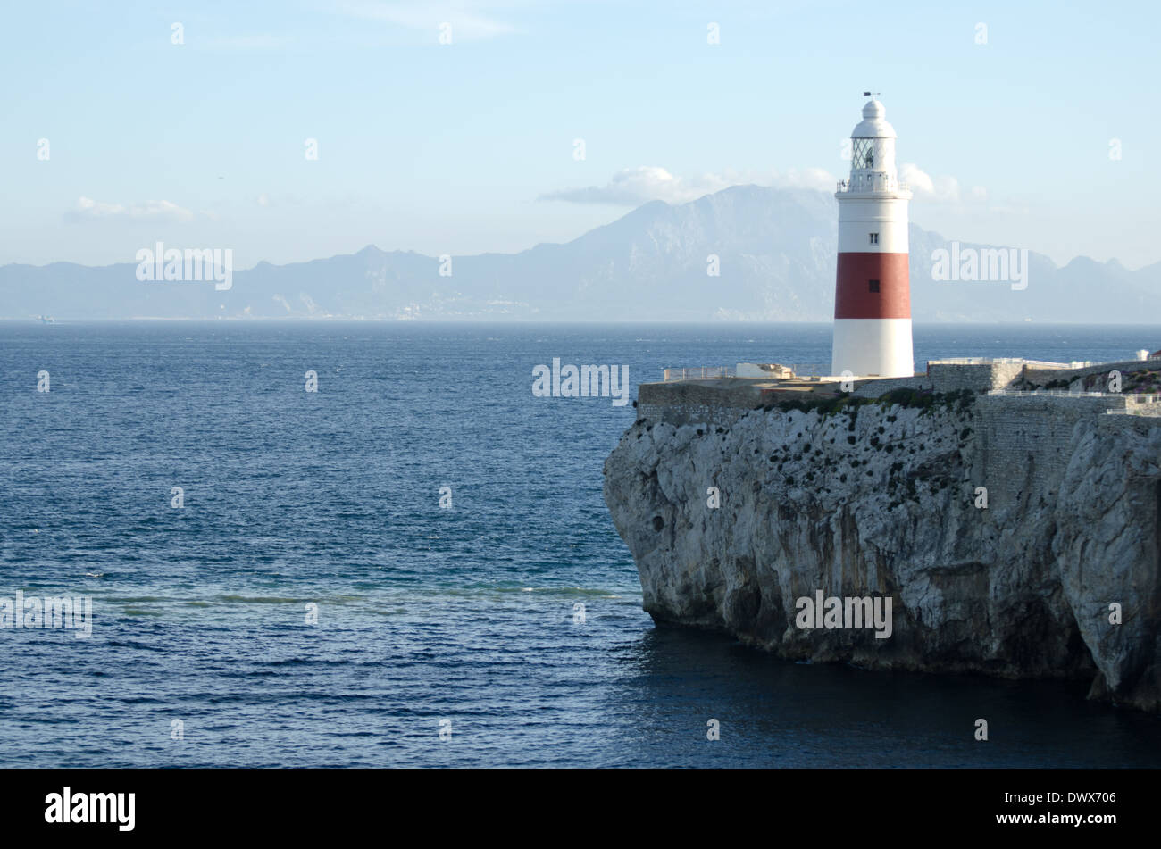 Europa Point Lighthouse in Gibraltar with Morocco in the background Stock  Photo - Alamy