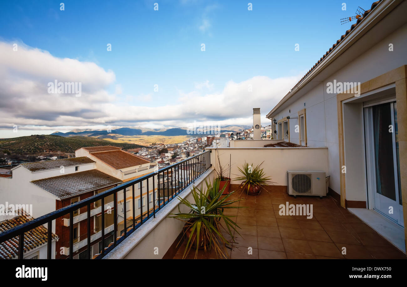 Balcony with air conditioner in the Spanish village of Castillo De