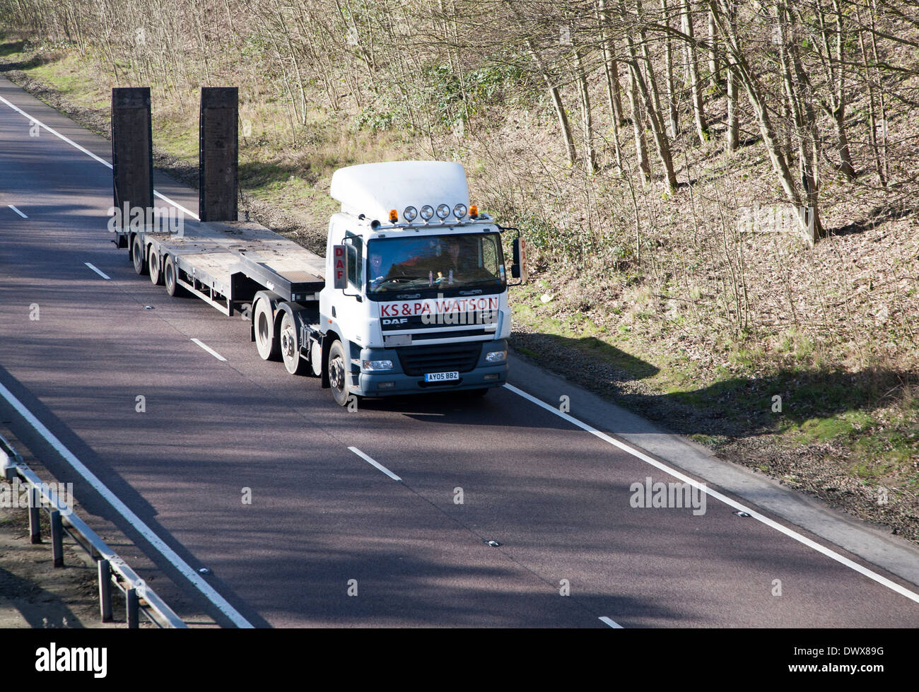 DAF heavy goods vehicle on A12 trunk road in Suffolk, England Stock Photo