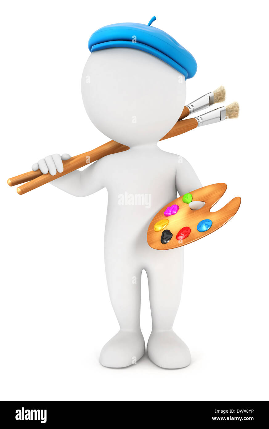 3d white people artist painter, isolated white background, 3d image Stock Photo