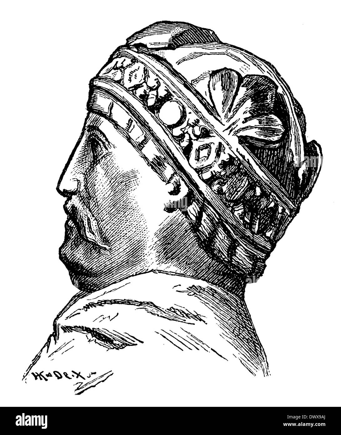 Charlemagne. Head of the bronze statuette, now in the Musée Carnavalet