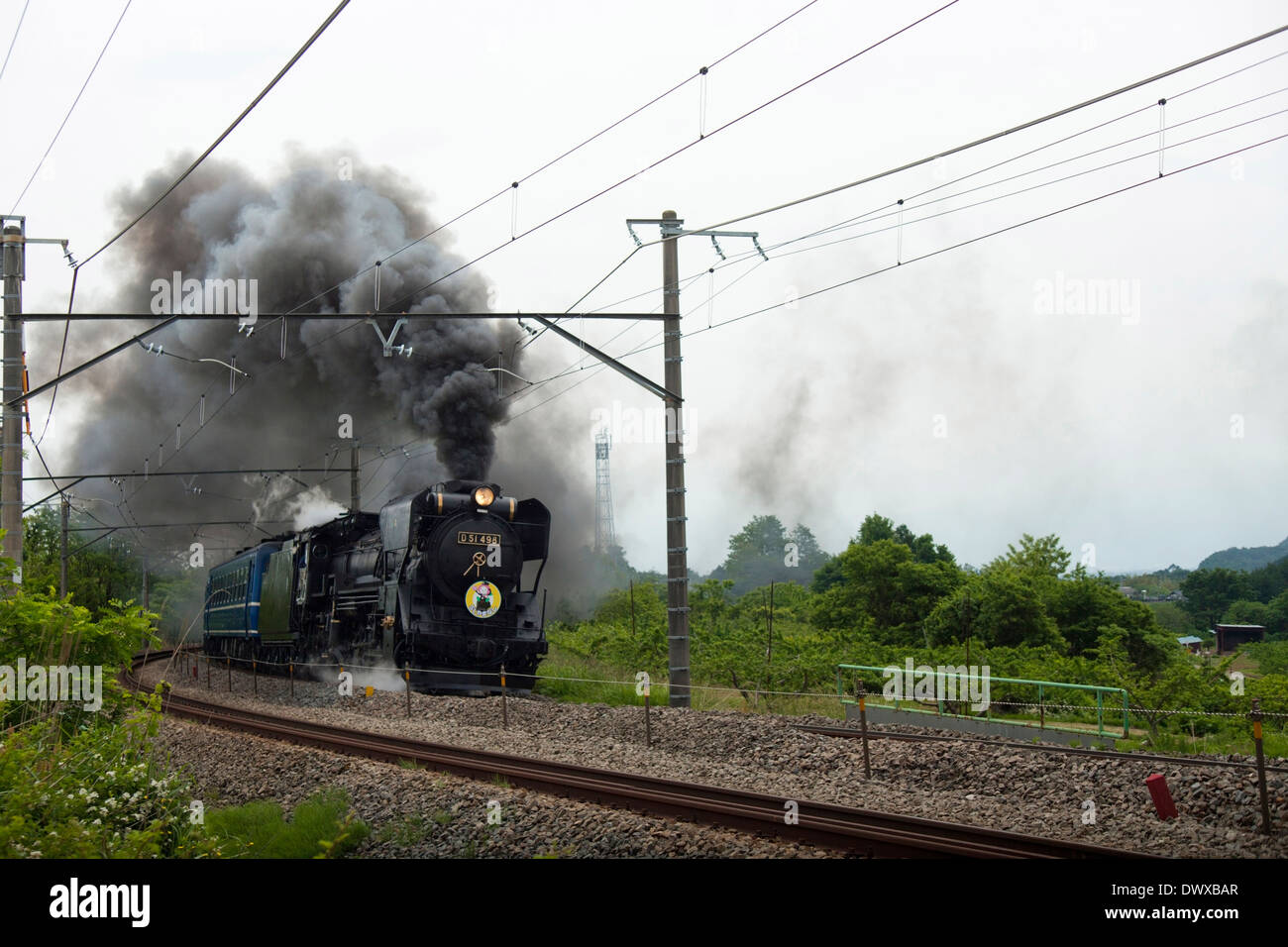 Steam engine running through Yamanashi, Japan Stock Photo