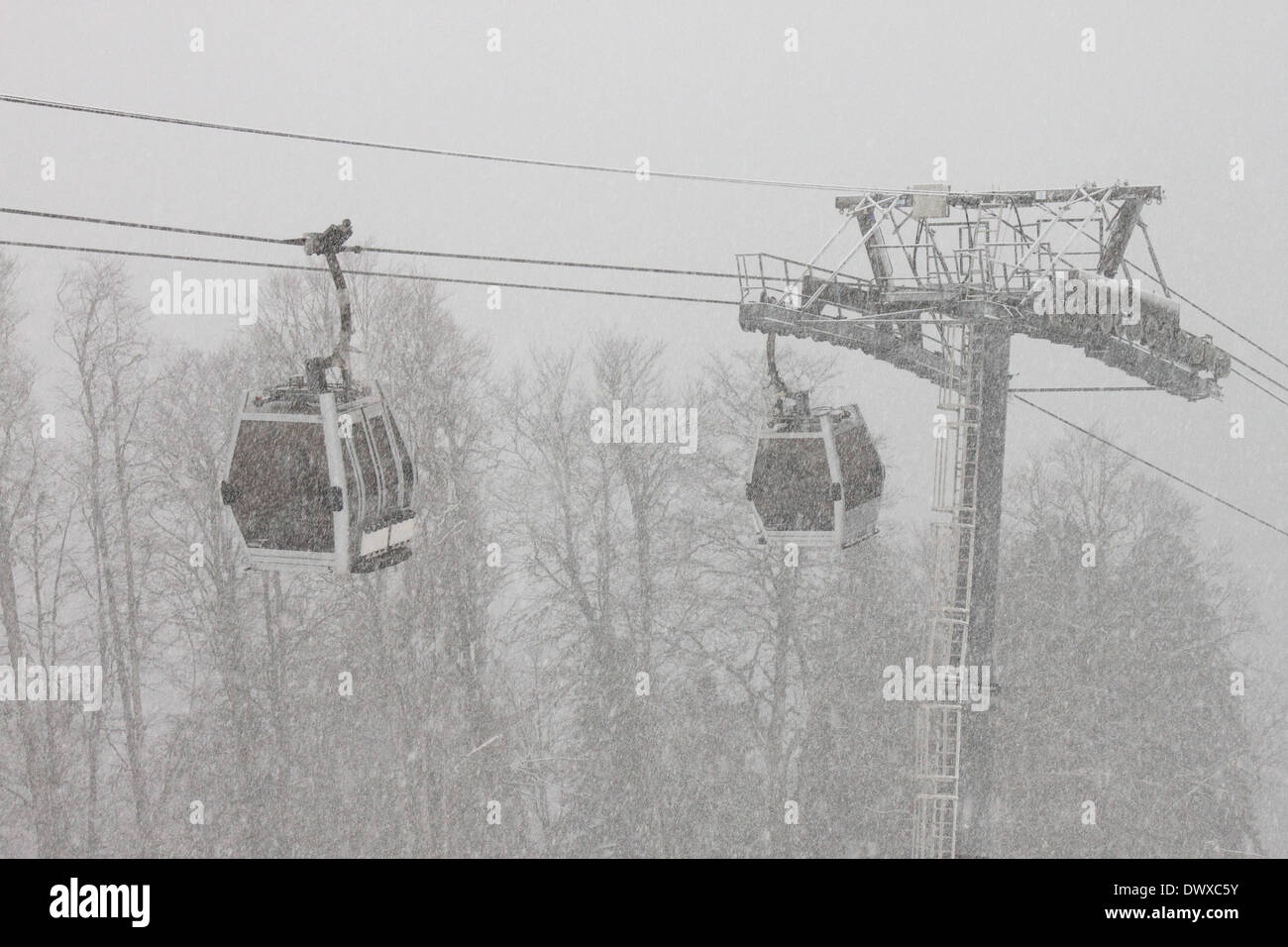view on cable car at winter Stock Photo