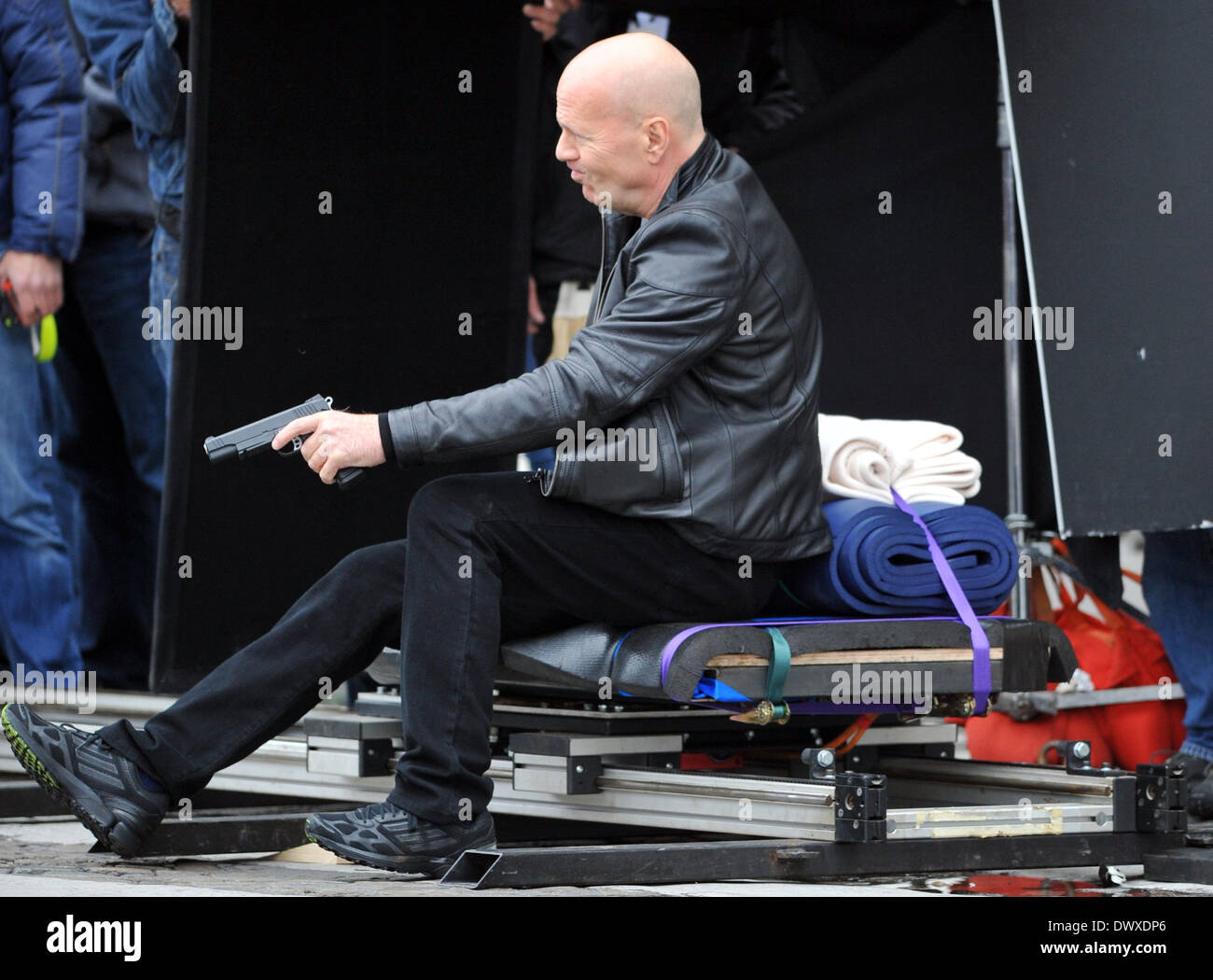 Bruce Willis filming scenes for the movie sequel 'Red 2