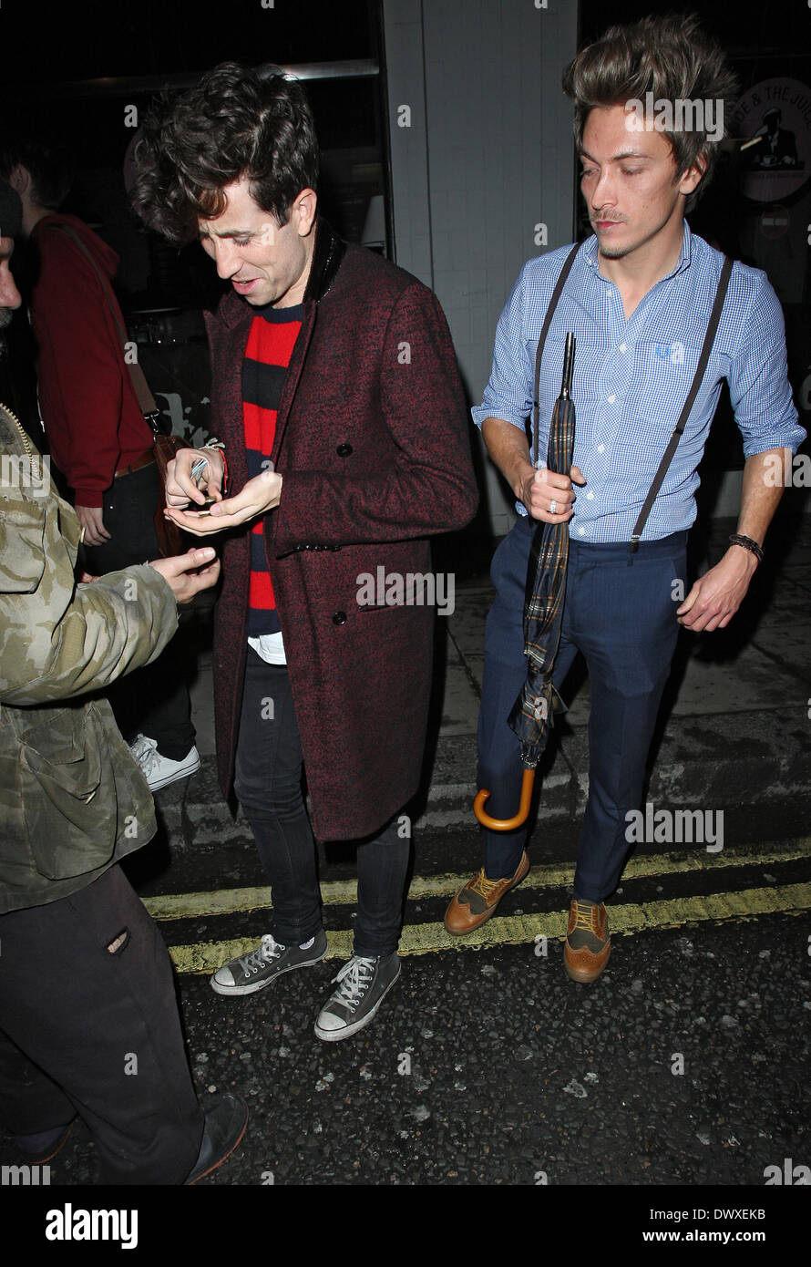 Radio 1 breakfast DJ, Nick Grimshaw and Tyler James at the Groucho Club in Soho London, England - 12.10.12 Where: London, United Kingdom When: 12 Oct 2012.com Stock Photo