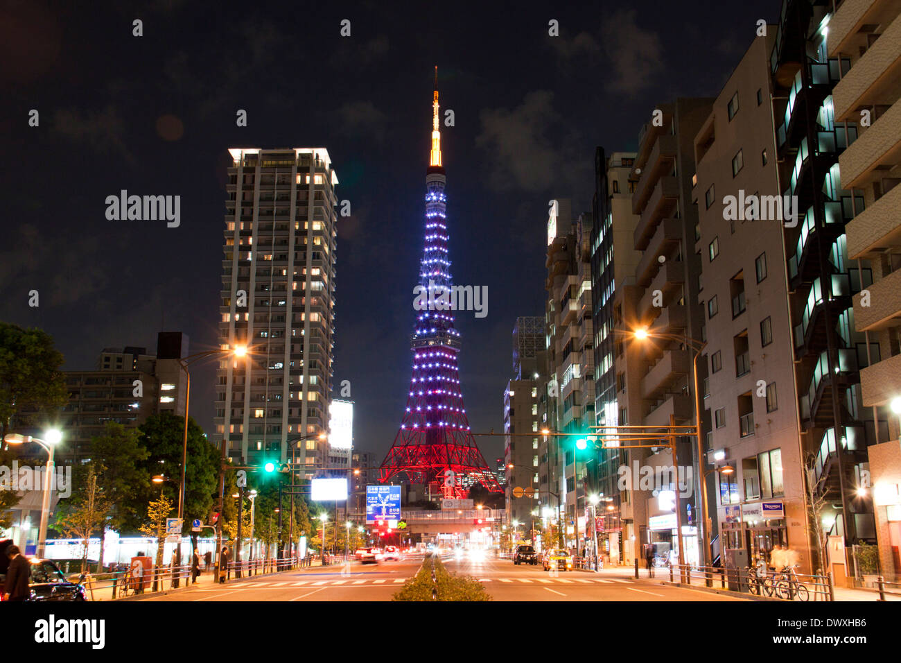 Tokyo Tower illuminated at night, Tokyo, Japan Stock Photo