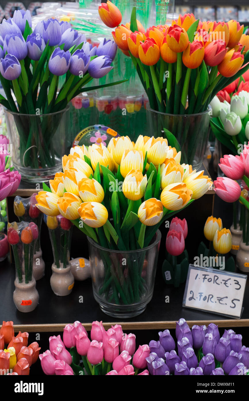 colourful wooden tulips in Amsterdam flower market Stock Photo Alamy