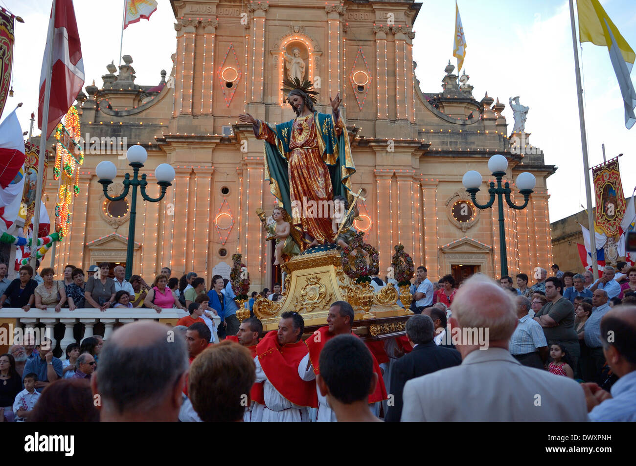 The feast of the Sacred Heart of Jesus is celebrated in the village of Fontana around the third week of June. Gozo Malta Stock Photo