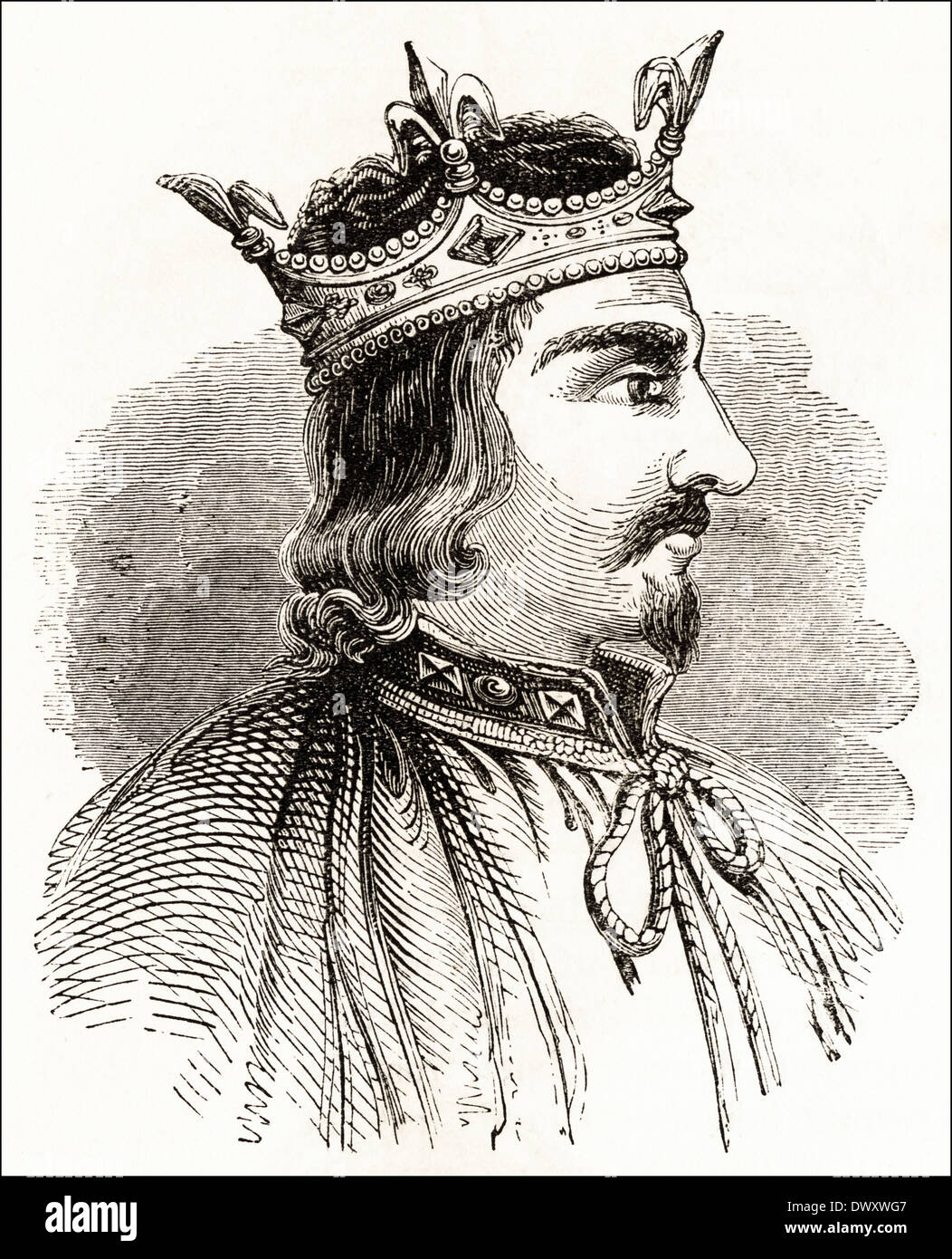 Portrait of Stephen 12th Century King of England. Victorian woodcut circa 1845 Stock Photo