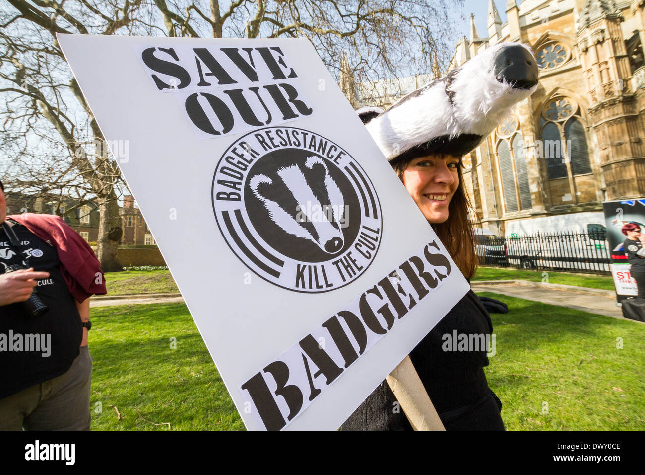 British Badger Cull Protest outside Parliament in London Stock Photo