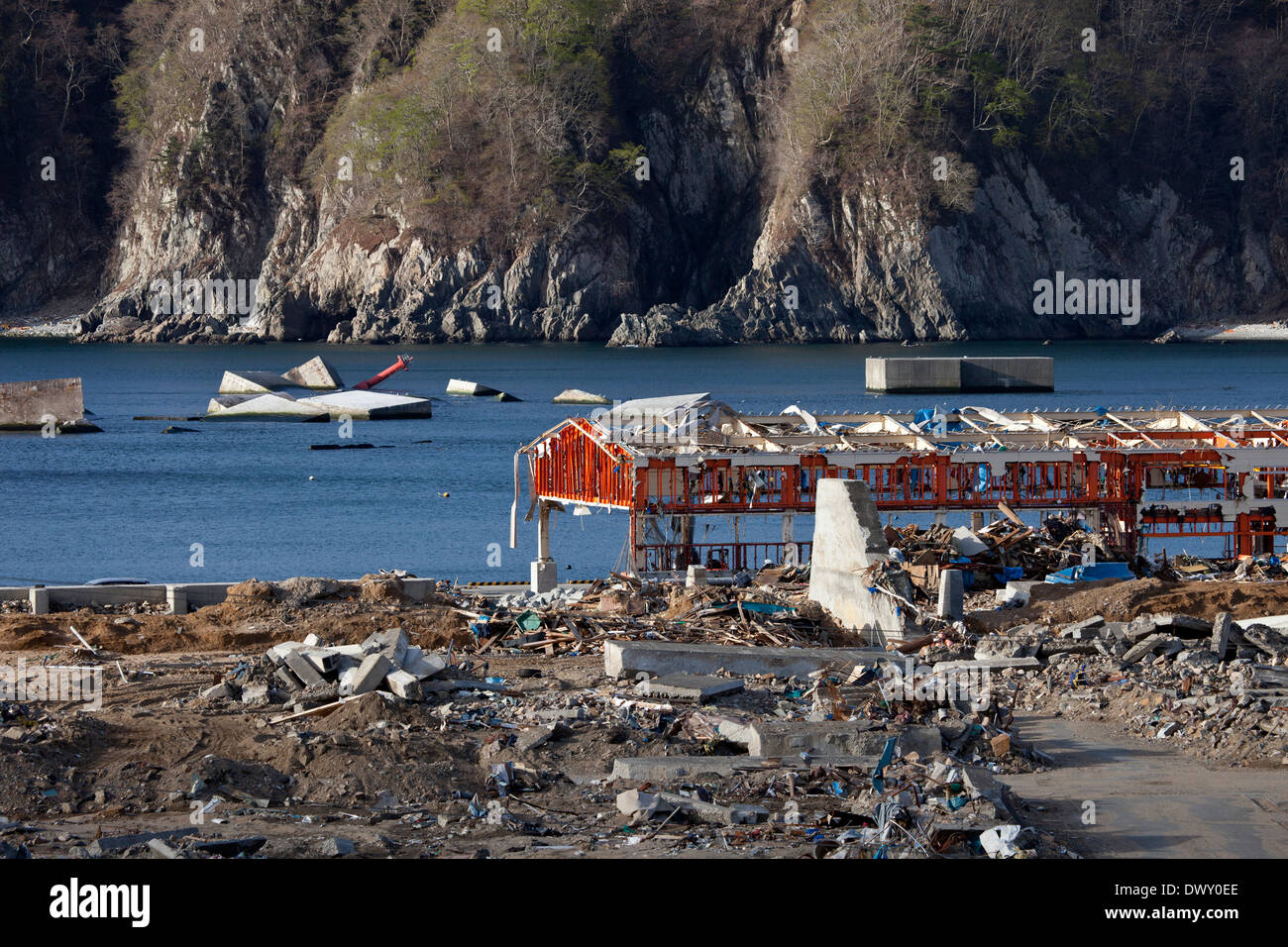 Devastation caused by tsunami, Iwate, Japan Stock Photo