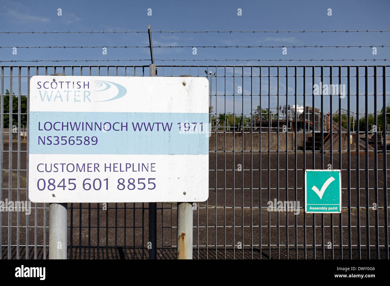 A Scottish Water sign at the Lochwinnoch Sewage Treatment Works
