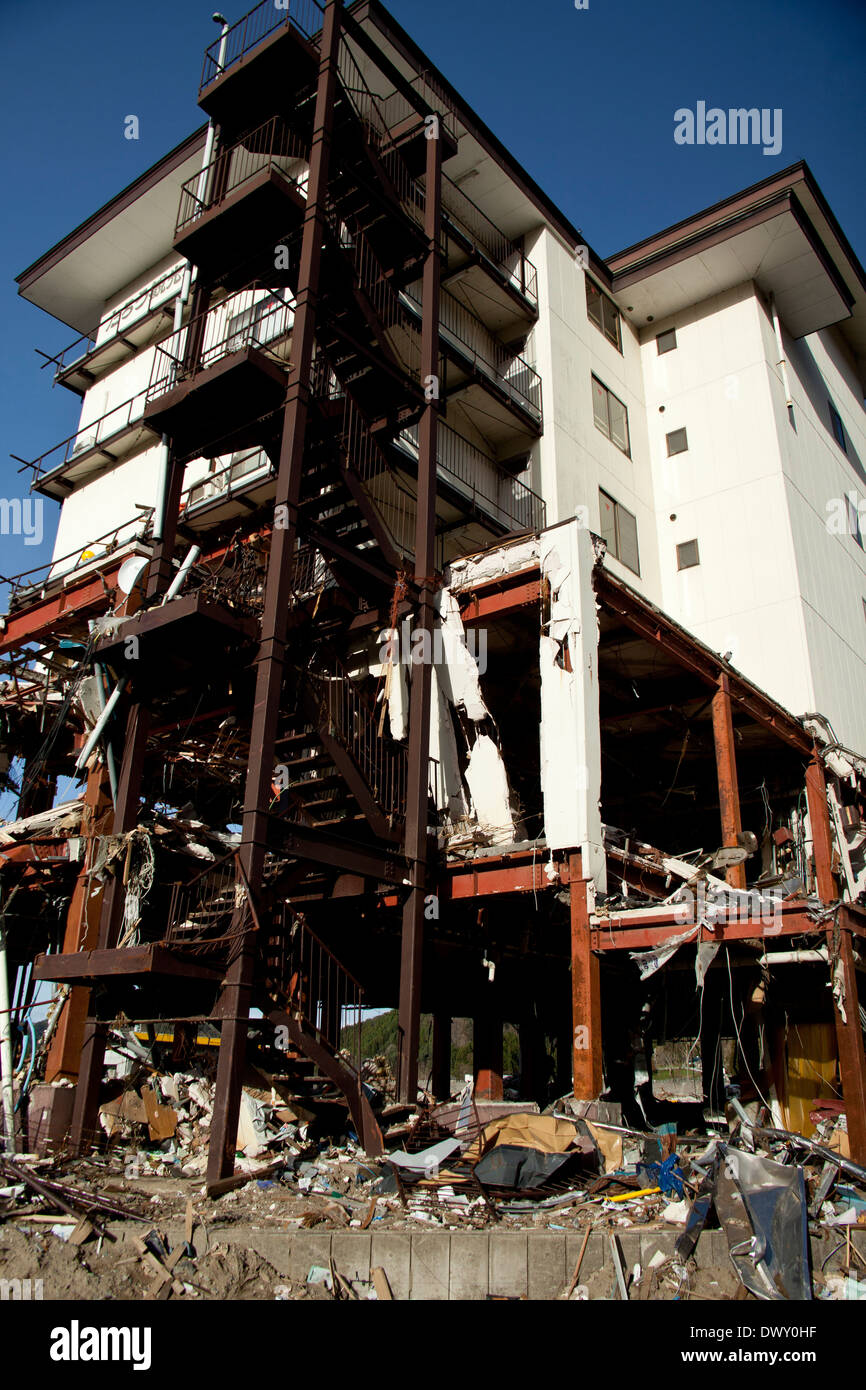 Building destroyed by tsunami, Iwate, Japan Stock Photo
