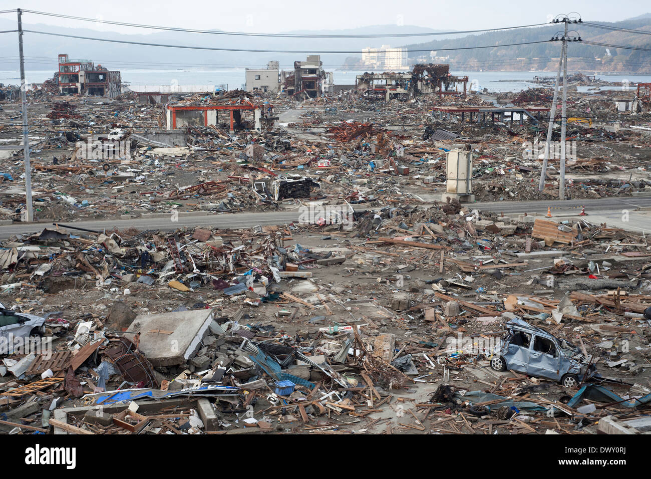 Minamisanriku devastated by tsunami, Miyagi, Japan Stock Photo