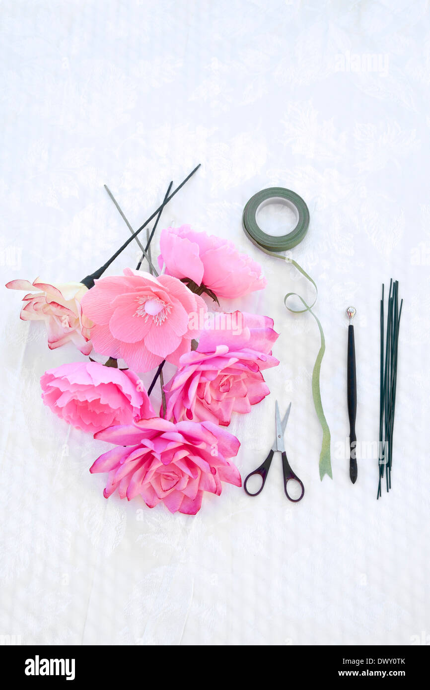 Equipment and materials for flower arrangement Stock Photo