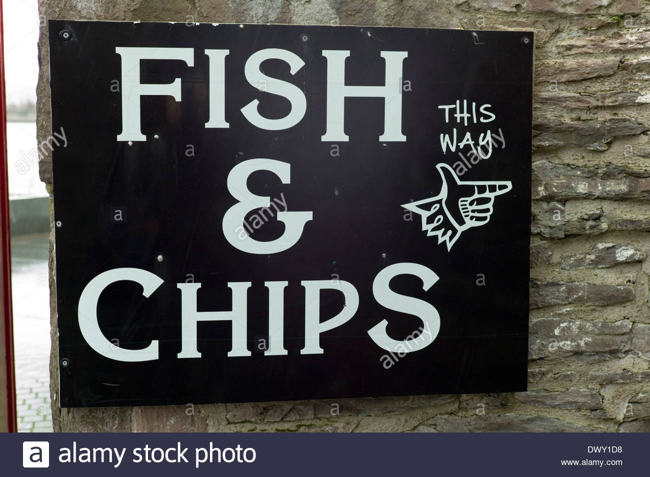 Fish & Chip shop sign on Conwy Harbour, North Wales Stock Photo ...