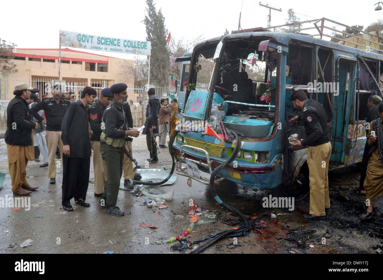 Quetta, Pakistan. 14 March 2014. Security and rescue officials gather