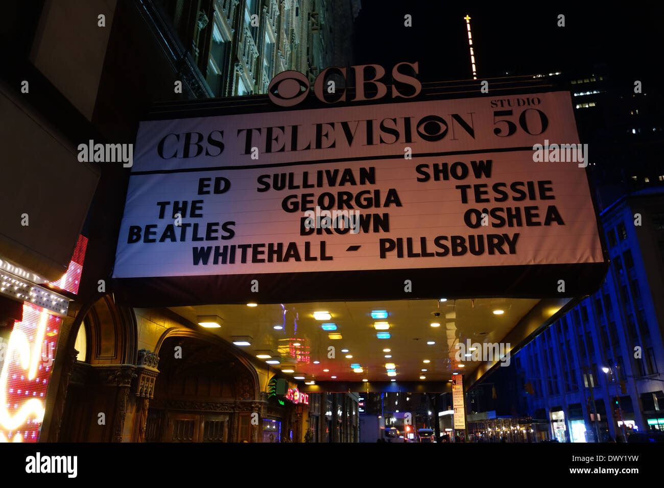 Beatles Marquis At the Ed Sullivan Theater Stock Photo