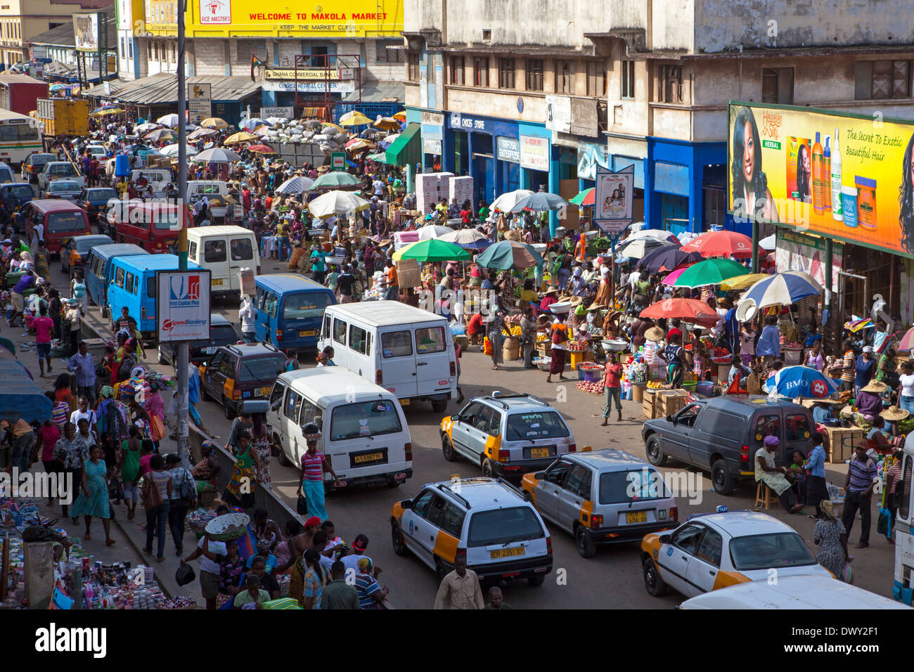 Traffic at Makola Market, Accra, Ghana, Africa Stock Photo