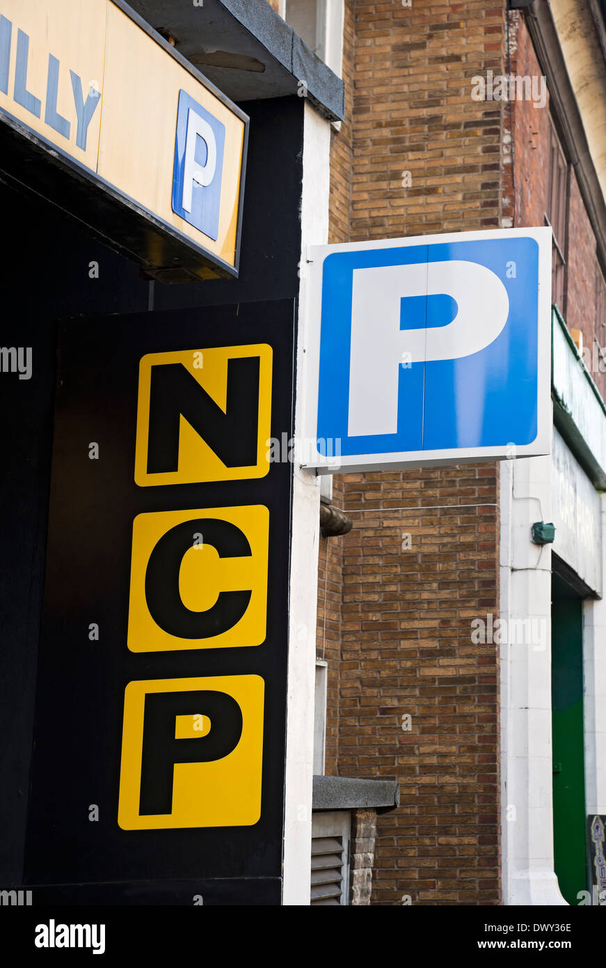 Close up of NCP car park parking sign exterior York North Yorkshire