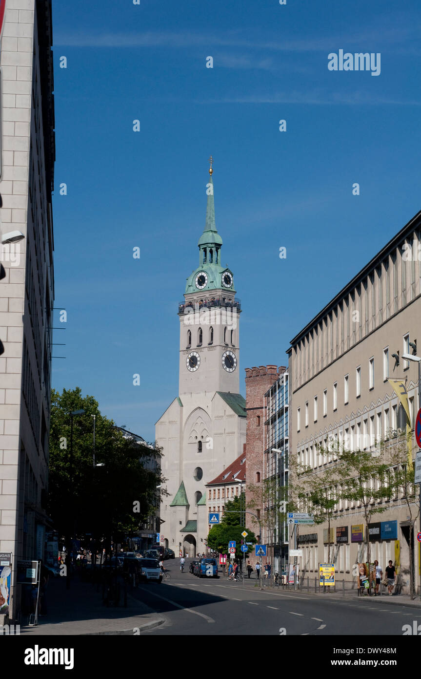 Germany, Bavaria, Munich, Tower, Peterskirche St. Peter Church Stock Photo