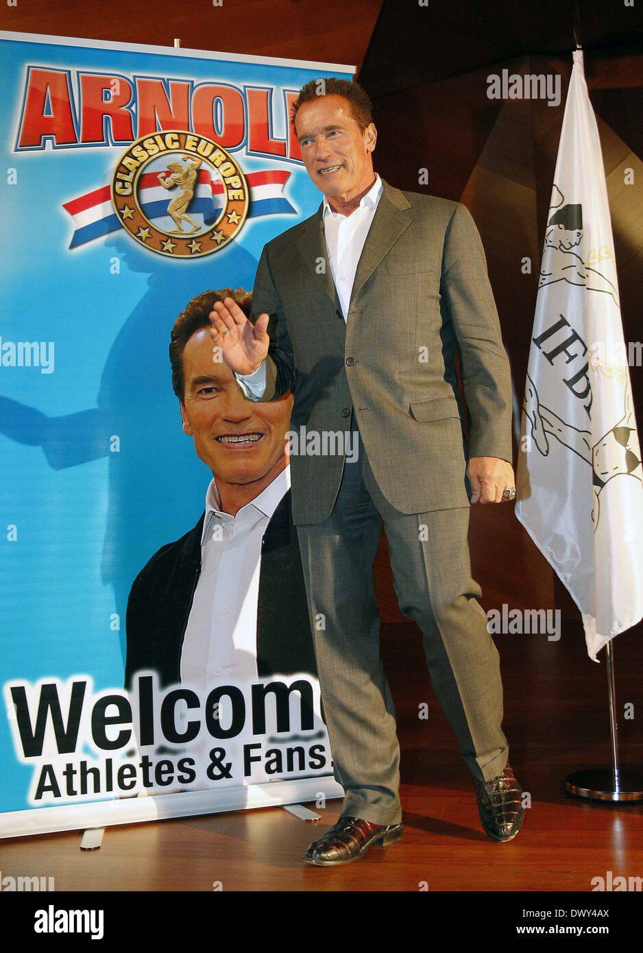 Arnold Schwarzenegger promotes the 'Arnold Classic Europe' Bodybuilding