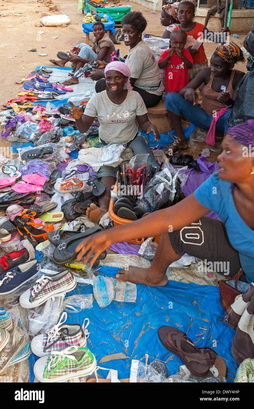 Selling shoes at Anyaa market, Accra, Ghana, Africa Stock Photo Alamy