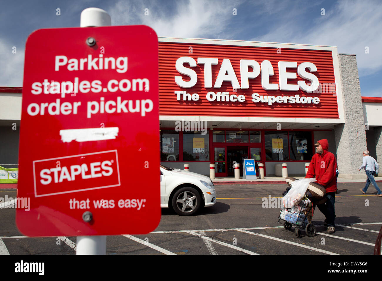 Homeless person in front of a Staples store in San Diego, March 2014